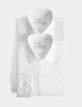 Ultimate 2 Pack Regular Fit Non Iron Shirts White male - M&S - FashionsVida