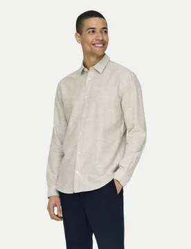 Slim-Fit Freizeithemd Beige M - ONLY & SONS - FashionsVida