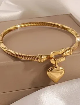 K Gold Plated Stainless Steel Heart Pendant Charm Bangle Bracelets for Men Women - Aliexpress - FashionsVida