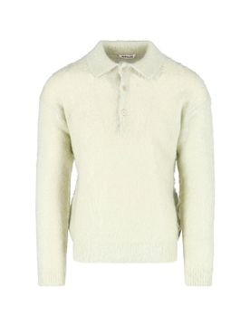 Auralee Mohair-Wool Knit Polo Shirt