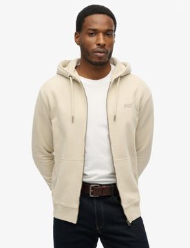 Superdry Men's Essential Logo Zip-hoodie mit Angerauter Innenseite Beige - Größe: M