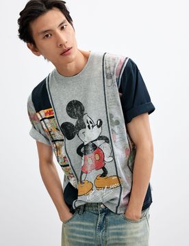Camiseta collage Mickey™, Hombre, Algodon, Azul, XS