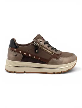 Women's Mustang Lace-Up Trainers Platform Sneakers - M0332001 in Light Brown Size: 7.5 - Light Brown - Size: 7.5 - Infinity Leather - FashionsVida