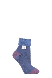 Pair Muted Blue Lounge Feather Top Socks Ladies 4-8 Ladies - - Blue - Size: Small