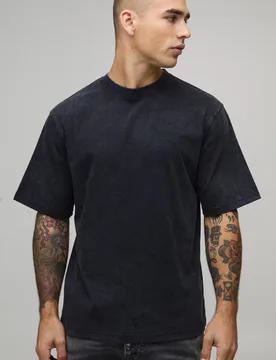 Herren Essential Gewaschenes Kastenförmiges Schweres T-Shirt Washed Black Größe XS - boohooMAN - FashionsVida