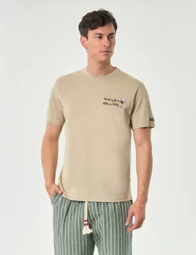 T-shirt sabbia mezza manica con ricamo Working from nine to wine sul petto - MC2 SAINT BARTH - FashionsVida