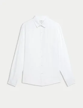 Slim Fit Pure Linen Shirt White male - M&S - FashionsVida