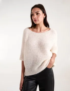 Fluffy Textured Knit Jumper - ONE / BEIGE - female - Blue Vanilla - FashionsVida