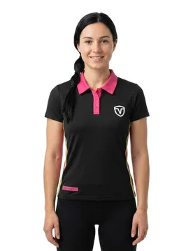 Columns Short Sleeve Polo Negro / Rosa S - Vairo - FashionsVida