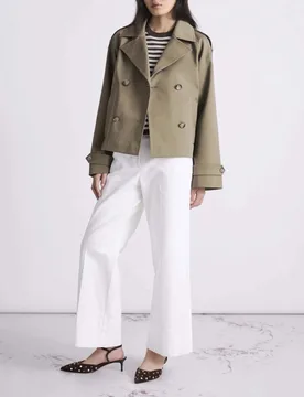 Trench corto doppiopetto color khaki in gabardina di cotone stretch - Marella - FashionsVida
