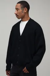 Herren Oversized Boxy Strickjacke mit weichem Griff Black Größe Large