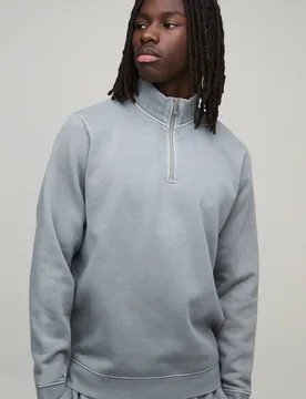 Herren Essentielles Gewaschenes Regular-Fit Viertelreißverschluss Stehkragen Sweatshirt Washed Grey Größe XS - boohooMAN - FashionsVida