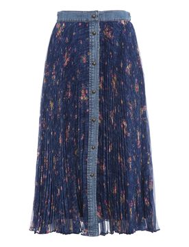 Gonna plissettata con profili in denim