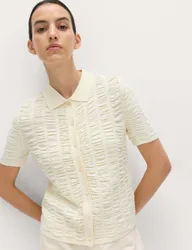 Textured Collared Fitted Cardigan Buttermilk female