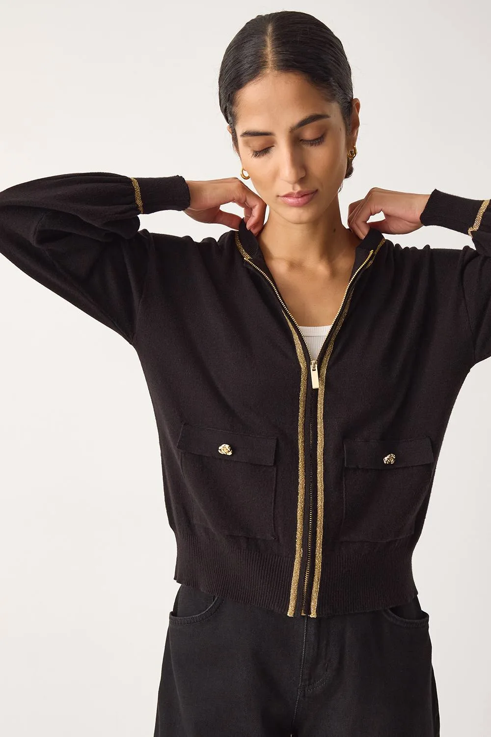 Women's Nolan Knit Bomber Jacket Black Size: Small - Black - Size: S - Monsoon - FashionsVida