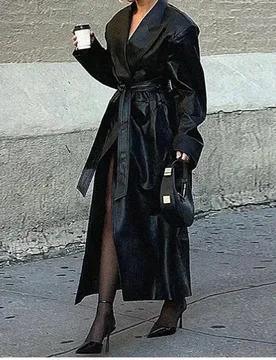 PU Leather Jacket Women Fashion with Belt Autumn Winter 2025 Loose Long Windbreaker Trench Vintage Pockets Coat Female Outerwear - Aliexpress - FashionsVida