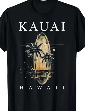 Men's retro Kauai Hawaiian surfing T-shirt with palm trees and waves, 100% cotton casual O-neck T-shirt - Aliexpress - FashionsVida