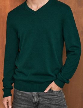Maglione con scollo a V - verde petrolio