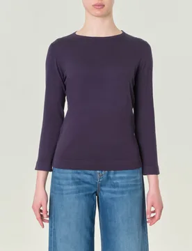 Maglia blu tinta unita in viscosa con scollo tondo e maniche lunghe - Max Mara - FashionsVida
