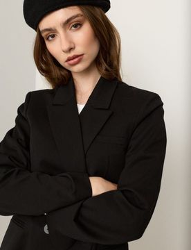 Blazer doppiopetto loose fit con misto viscosa - nero