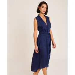 Vestido de playa de mujer, largo cruzado cuello camisa, colección reverie