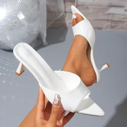 Zapatos mule de tacón de aguja con punta puntiaguda para mujer, diseño de punta abierta de moda, elegantes zapatos de tacón alto sin espalda tipo m