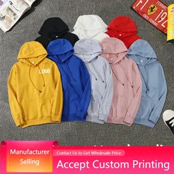 Custom Logo Hoodies Pure Cotton Thick Fleece Sweatshirt Solid Color Casual Pullovers Unisex Streetwear