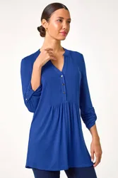 Women's Button Detail Tunic Top in Blue Size: 10 - Blue - Size: 10