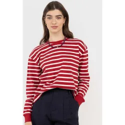 Sudadera de rayas de mujer cuello redondo