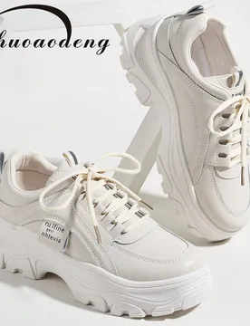Zapatillas deportivas blancas de suela gruesa y transpirables para mujer, zapatos casuales deportivos versátiles de moda que aumentan la altura, zapa - Shein - FashionsVida