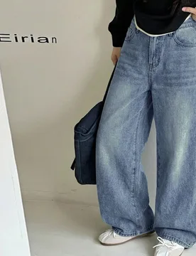 Jeans sueltos azules cómodos y nostálgicos para niñas preadolescentes, de estilo casual y vintage Y2K, perfectos para el regreso a la escuela, el c - Shein - FashionsVida
