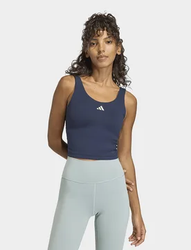 Womens Canotta 3 Stripes Studio All Me Light Support - Blu, blu blu Donna taglia XL - Adidas - FashionsVida