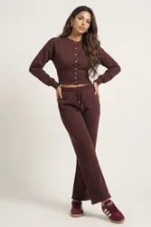 Womens Corset Top And Wide Leg Set Chocolate - Size Medium/large