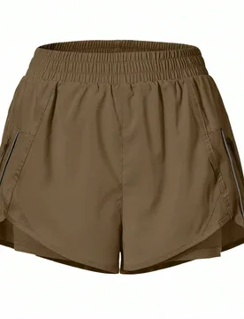 Pantalones cortos casuales sueltos con cintura elástica y bolsillo con cremallera para mujer - Shein - FashionsVida