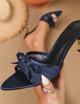 Sandalias de tacón de aguja con lazo, punta abierta y tira trasera, versátiles sandalias de vestir para mujer para boda y cita - Shein - FashionsVida
