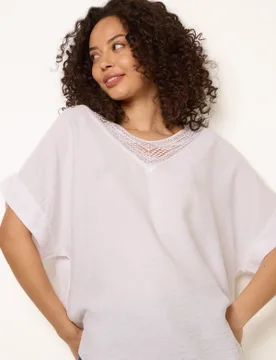 Lace Sequin Crochet Linen Like Top - ONE / IVORY - female - Blue Vanilla - FashionsVida