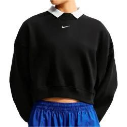 W nk stdo flc mw os crop crew sudadera mujer Negro (XS)