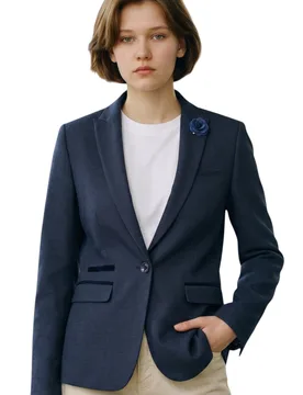 Womens Navy Check Wool Blend Herringbone Tweed Tailored Blazer - Caridi - Size Small - House of Cavani - FashionsVida