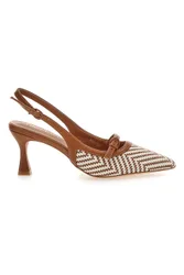 Décolleté Slingback marrone con cinturino e tacco medio P666 37