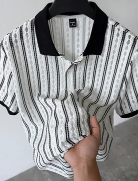 Camisa polo casual de manga corta con rayas para hombre - Shein - FashionsVida