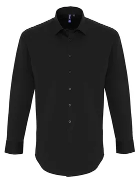 Unisex Adult Poplin Stretch Long-Sleeved Shirt (Black) - Size Medium - Premier - FashionsVida