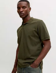 Cotton Blend Textured Polo Shirt Green male
