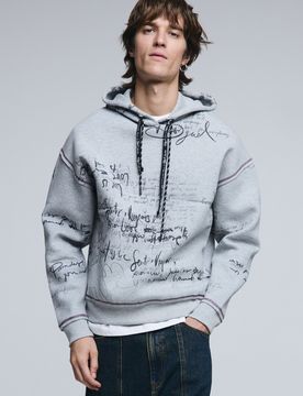 Sudadera lettering con capucha, Hombre, Negro, S