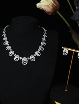 New 2pcs luxury jewellery set exquisite heavy craftsmanship cute three ring oval necklace earrings dress party prom bride M-507 - Aliexpress - FashionsVida