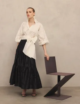 Falda midi con tafeta bordada - Woman Fiesta El Corte Inglés - FashionsVida
