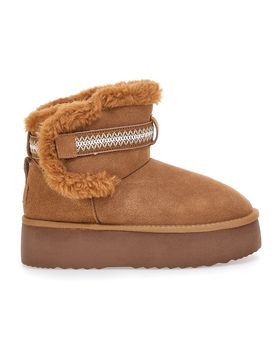 Stivaletti pantofole camel con pelo e suola platform L1264 37