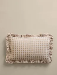 Chenille Woven Gingham Bolster Cushion Neutral