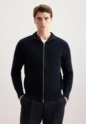 Regular Strick-Jacke Uni Blau XL