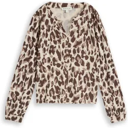 Camiseta de mujer de manga larga con cuello pico y estampado animal