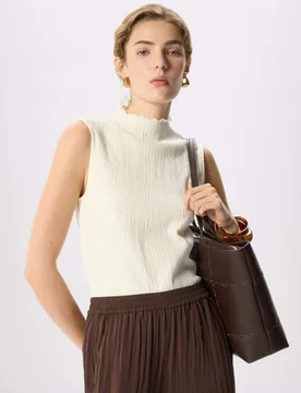Cotton Blend Textured High Neck Top Ivory female - Whistles - FashionsVida